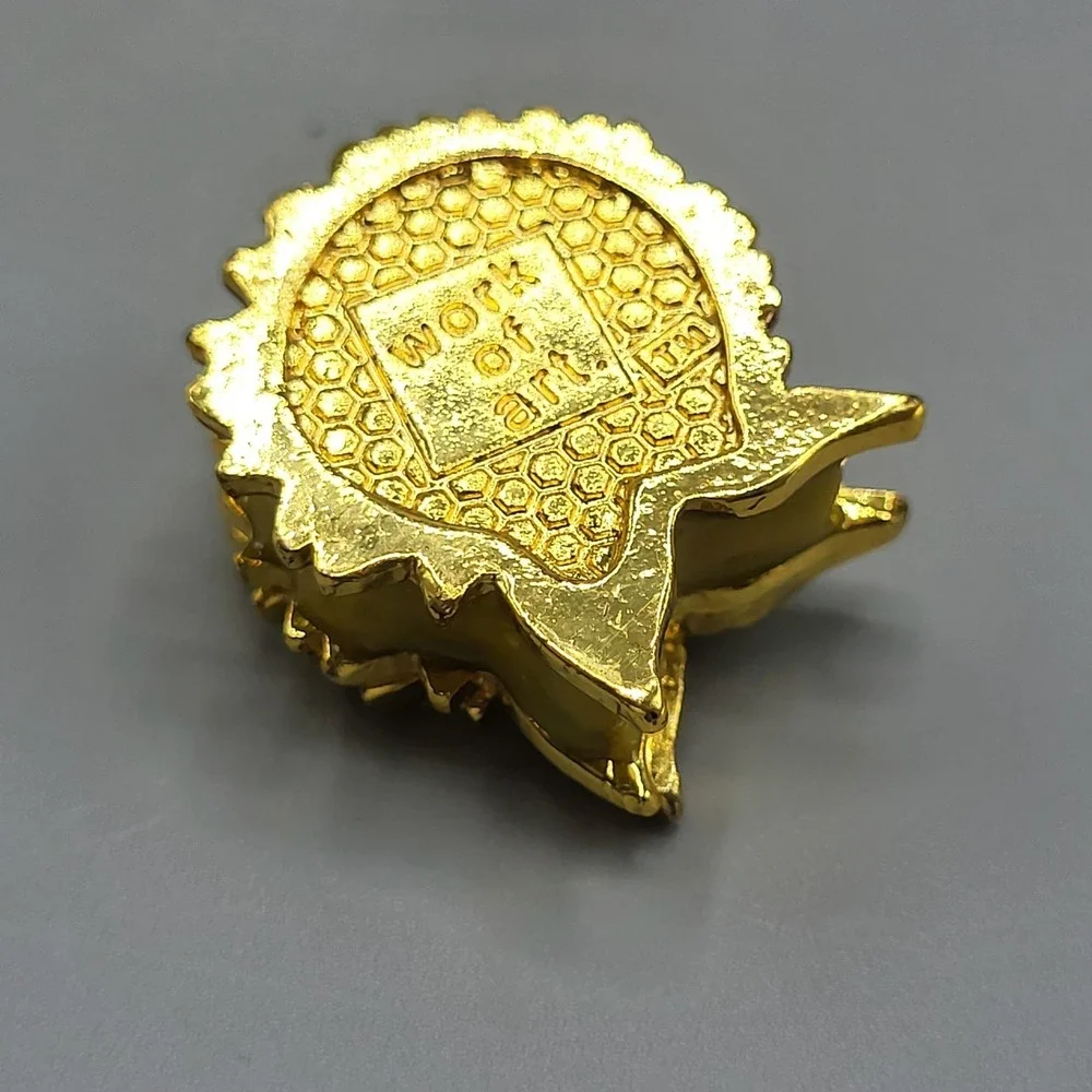 Work of Art Sunflower Trinket Pill Box Enamel Magnetic Shel Decor Gold Yellow